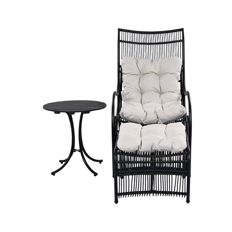 Roomfitters 3-Piece Wicker Patio Furniture Set with Lounge Chair, Ottoman, and Cushions for Garden or Deck