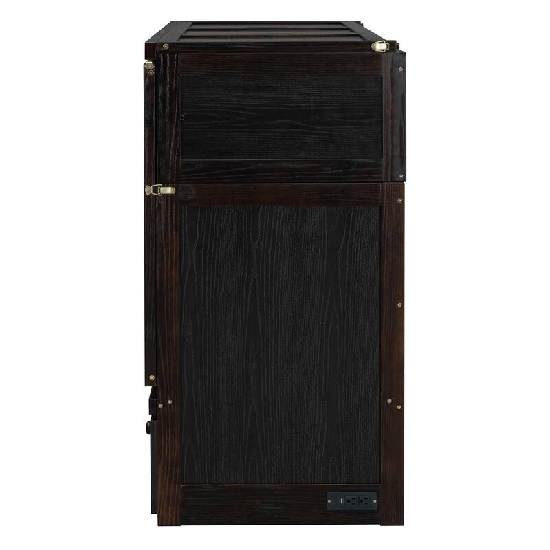 Queen Size Murphy Bed with USB Port and Large Drawer, Space-Saving Design, No Box Spring Needed, Espresso Finish