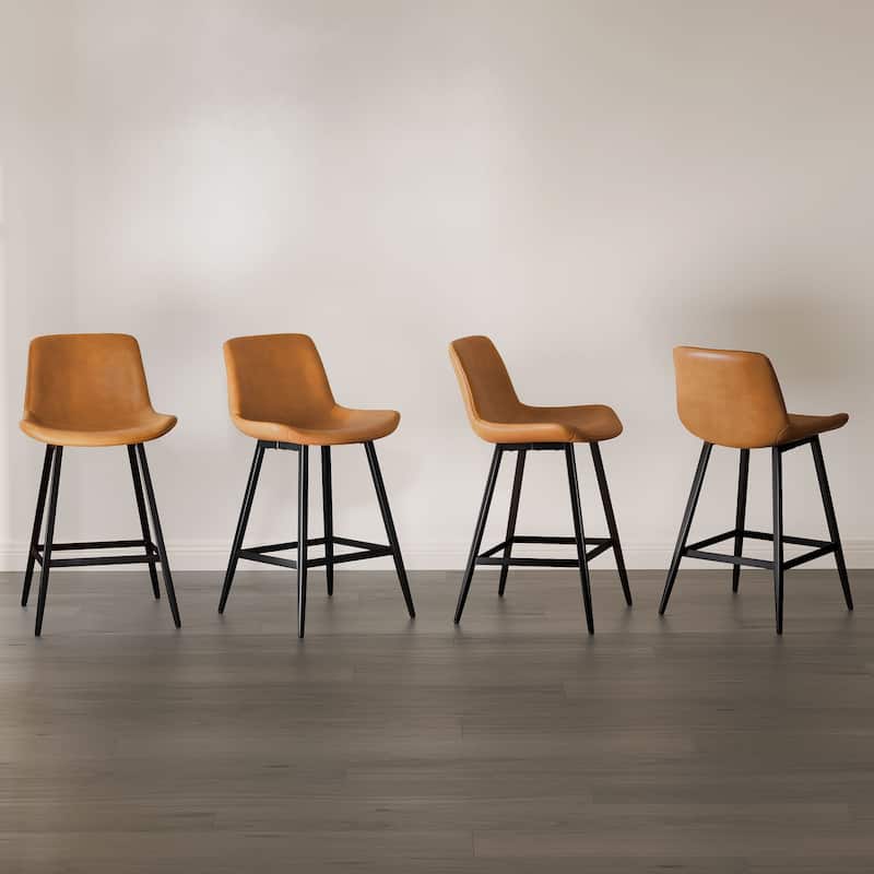 Modern Industrial Counter Stools Faux Leather Upholstered Counter Height Bar tools with Back