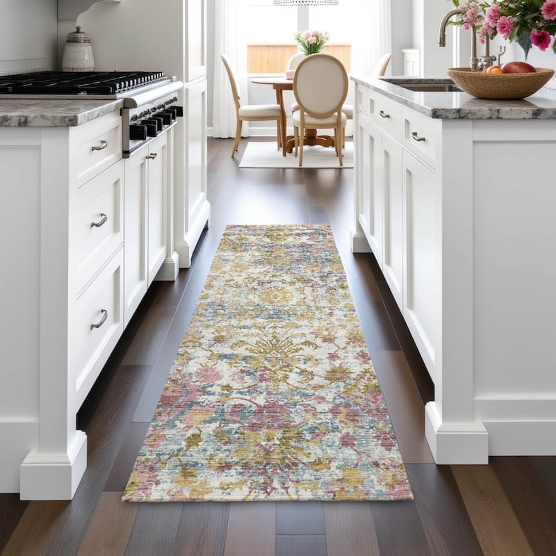 Machine Washable Indoor/Outdoor Vintage Traditional Chantille Rug