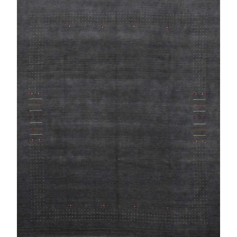Hand Knotted Oriental 100% Wool Carpet Tribal Animal Pictorial Greys & Charcoal Gabbeh Area Rug - 11' 10'' X 11' 11''
