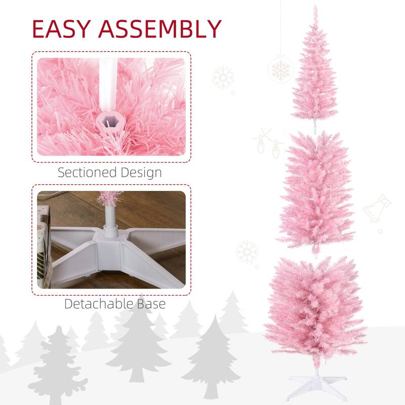 7FT Pre-Lit Slim Christmas Tree with 200 LED Lights and Realistic Branch Tips