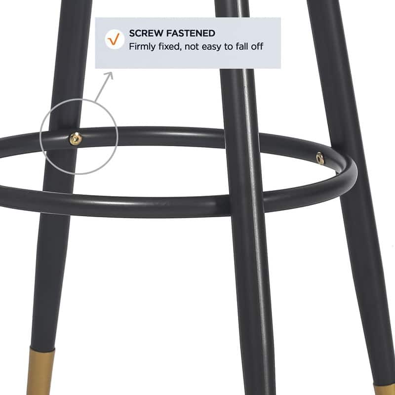 Adeco Modern Velvet Bar Stools Set of 2 Round Breakfast Footrest - 20.5"D x 20.5"W x 29.5"H.