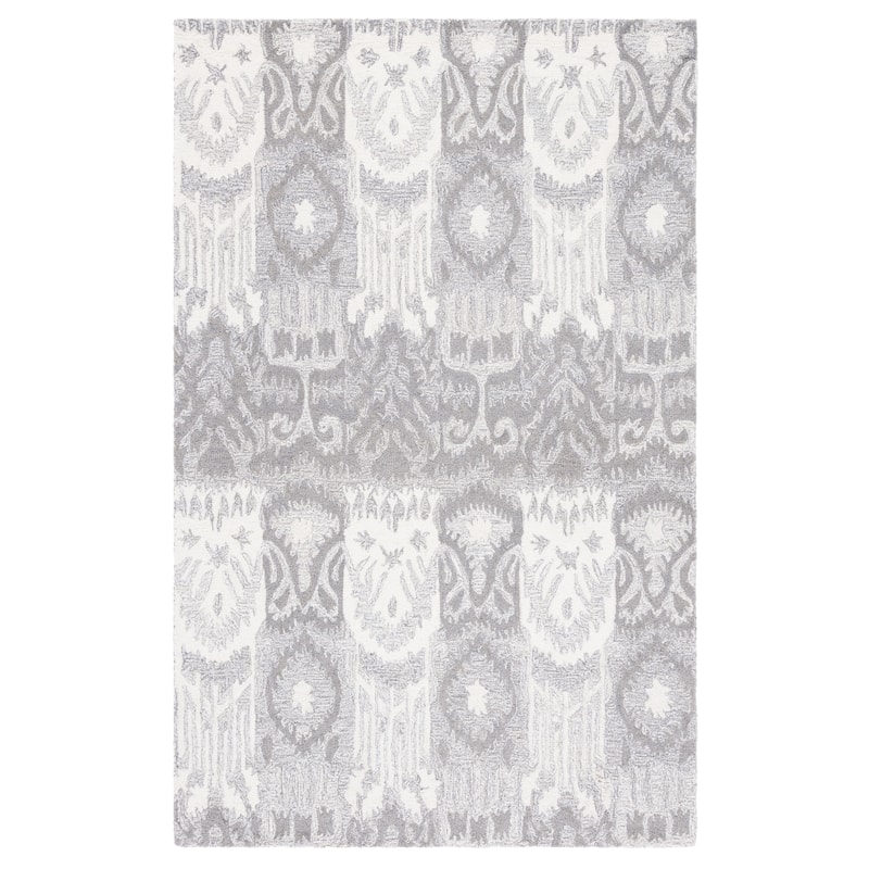 SAFAVIEH Handmade Ikat Riina Bohemian Wool Rug - 6' Square - Grey/Ivory
