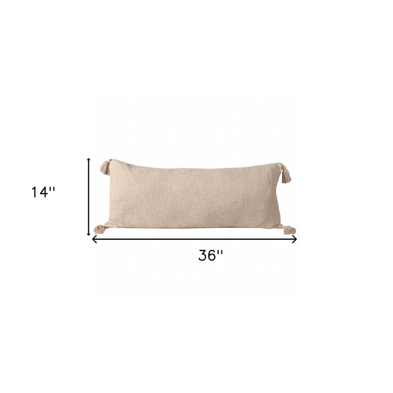 HomeRoots 14" X 36" Beige 100% Cotton Zippered Pillow