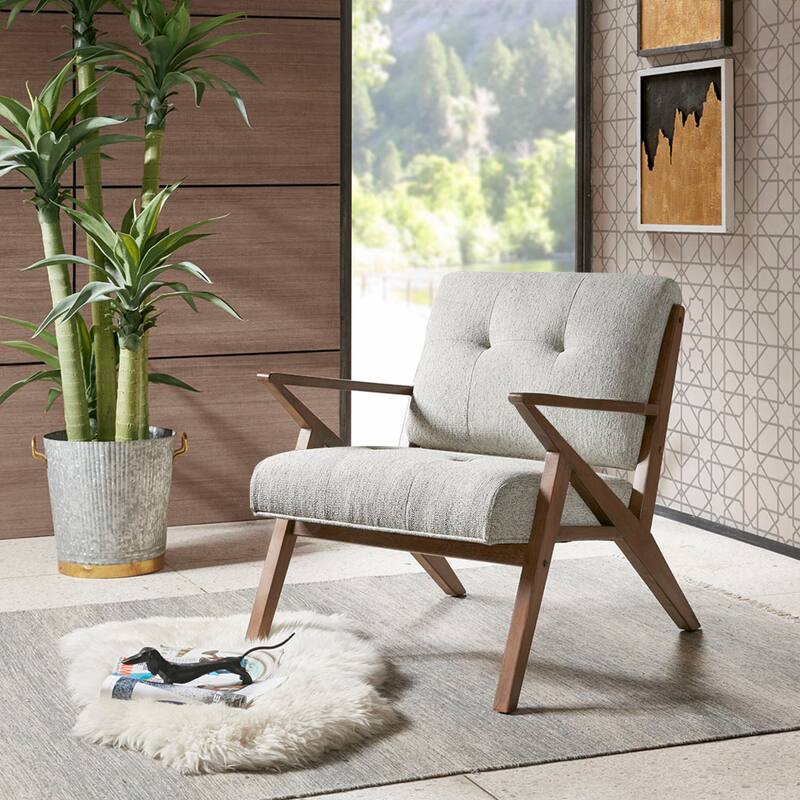 Roomfitters Mid Century Lounge Chair with Solid Wood Frame, Upholstered Accent Armchair for Living Room