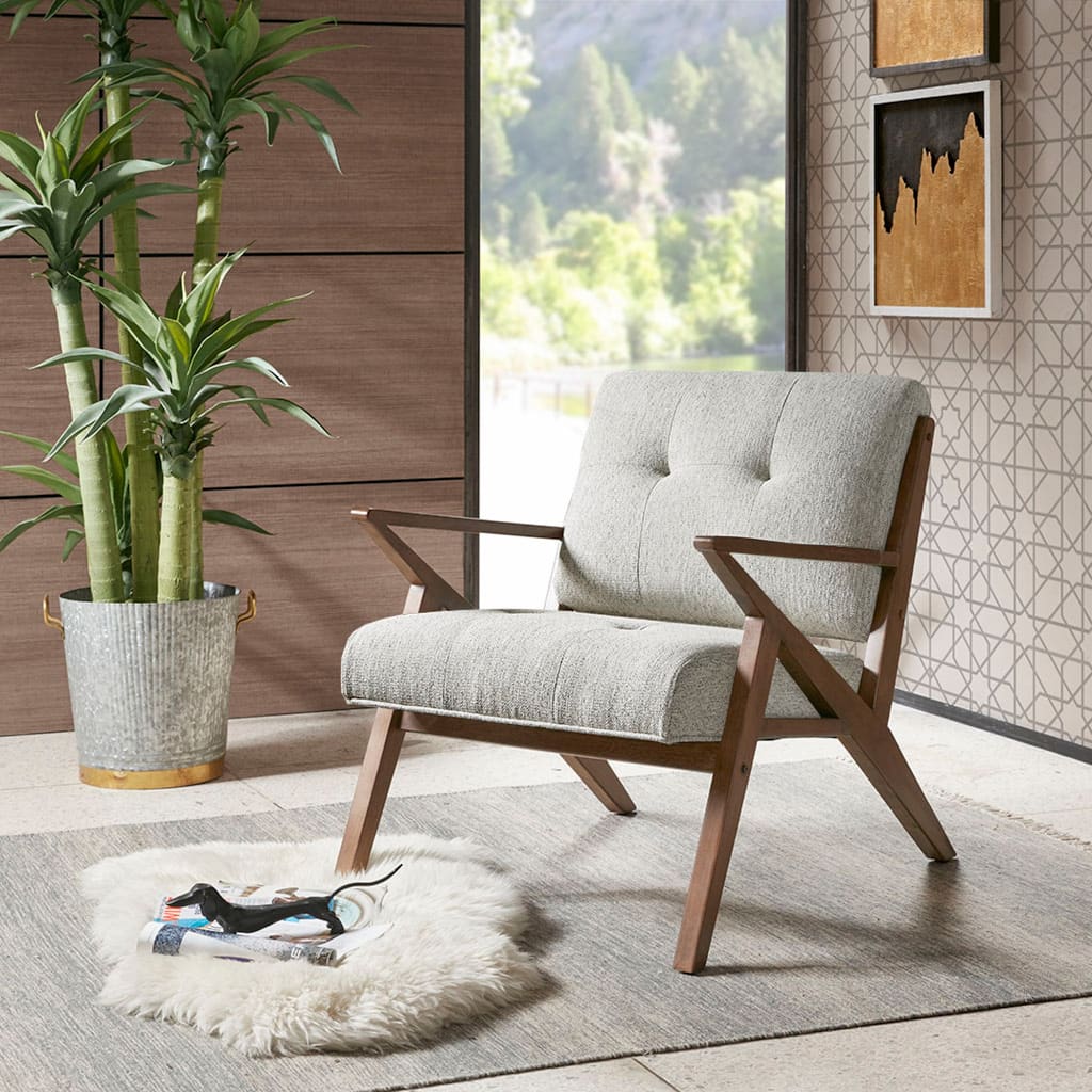 Roomfitters Mid Century Lounge Chair with Solid Wood Frame, Upholstered Accent Armchair for Living Room
