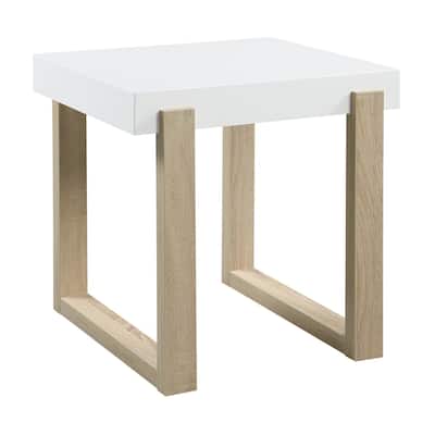 21.5 in. White and Brown Rectangle Wood End Table, Sturdy Build End Side Table for Living Rooms