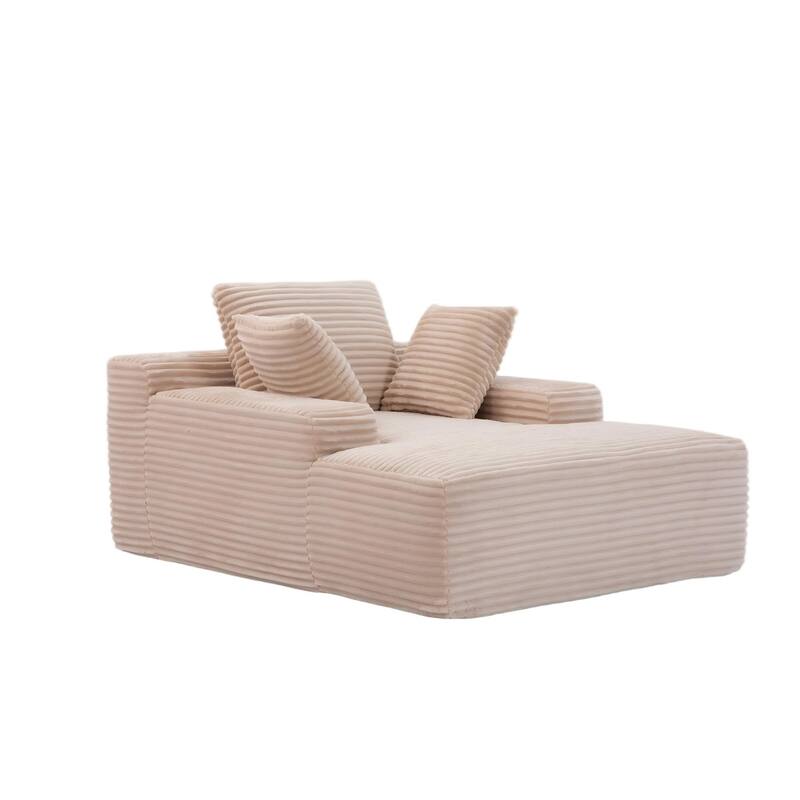 Oversized Chaise Lounge Chair, Corduroy Upholstered Sleeper Sofa Daybed, Beige