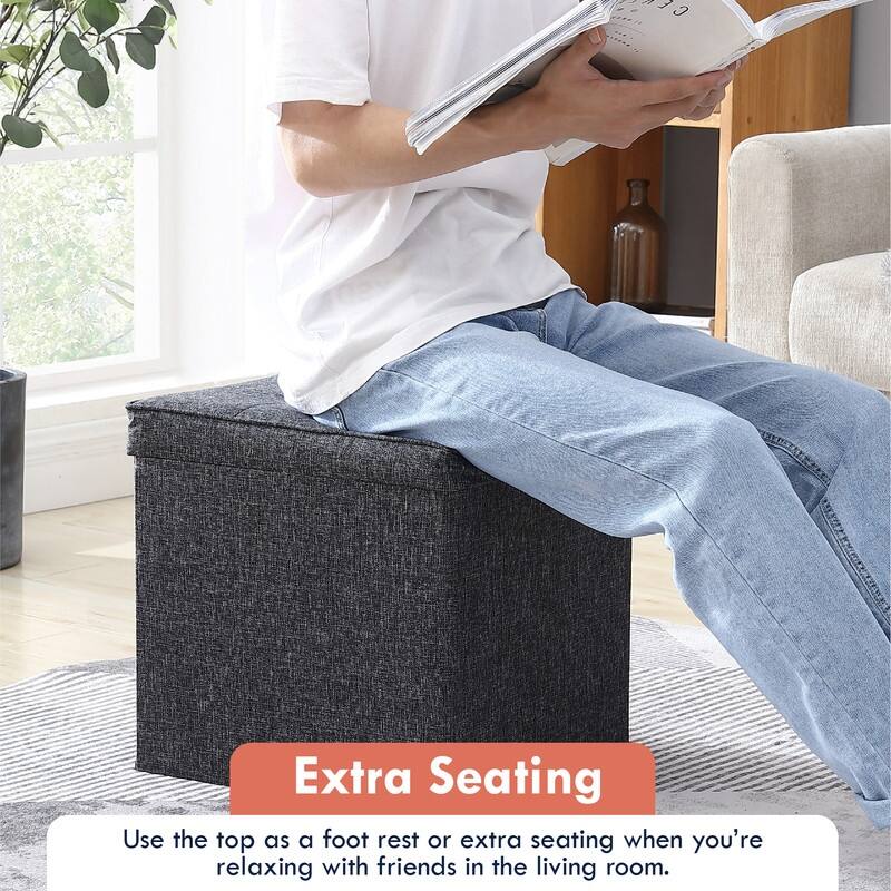 Foldable Tufted Square Storage Ottoman with Table Top Lid