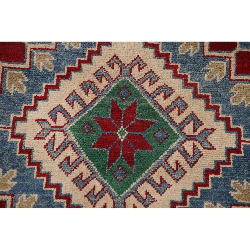 Red Geometric Kazak Oriental Area Rug Handmade Traditional Wool Carpet - 9'7" x 13'1"