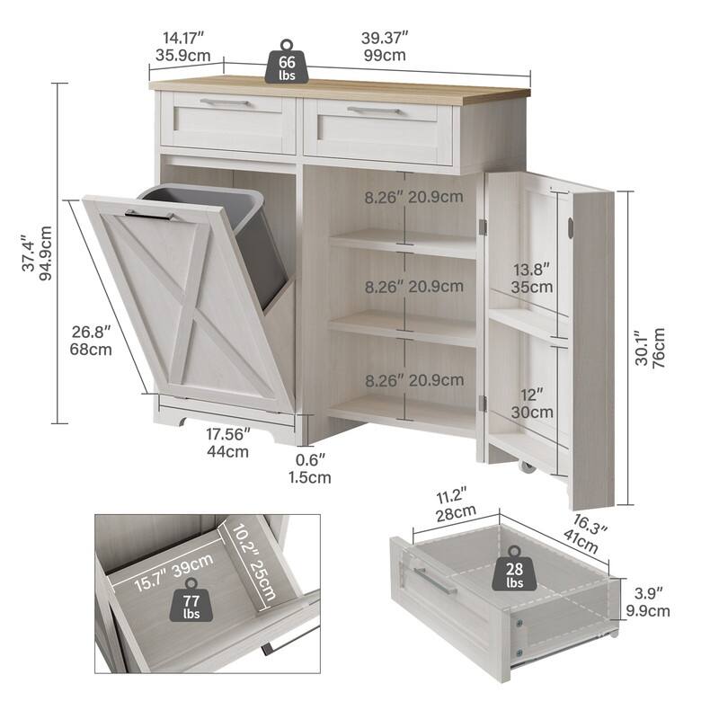 Moasis 13 Gallon Kitchen Tilt Out Trash Bin Cabinet with Power Outlet