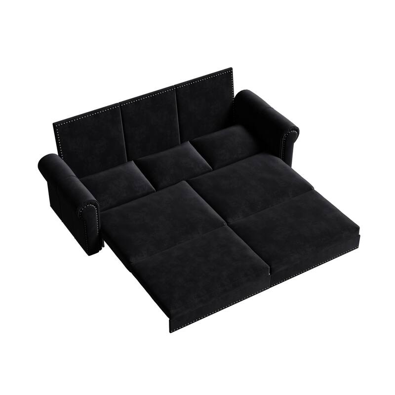 93.7" 3-in-1 Velvet Convertible Sleeper Sofa Pull Out Sofa Bed with Rolled Arm
