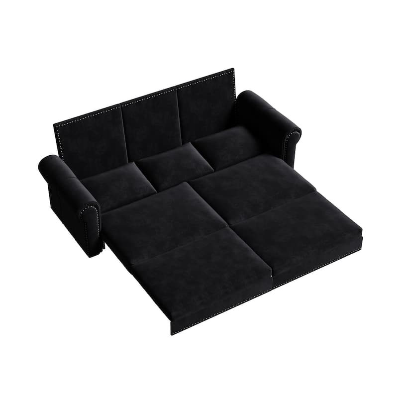 93.7" King Pull Out Sofa Bed w/ Nailhead Trim & Rolled Arm for Living Room Bedroom - Black
