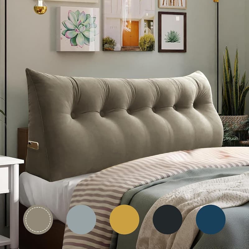 Velvet Headboard Reading Wedge Pillow for Bed Rest Sit Up Back Support - California King - Tan