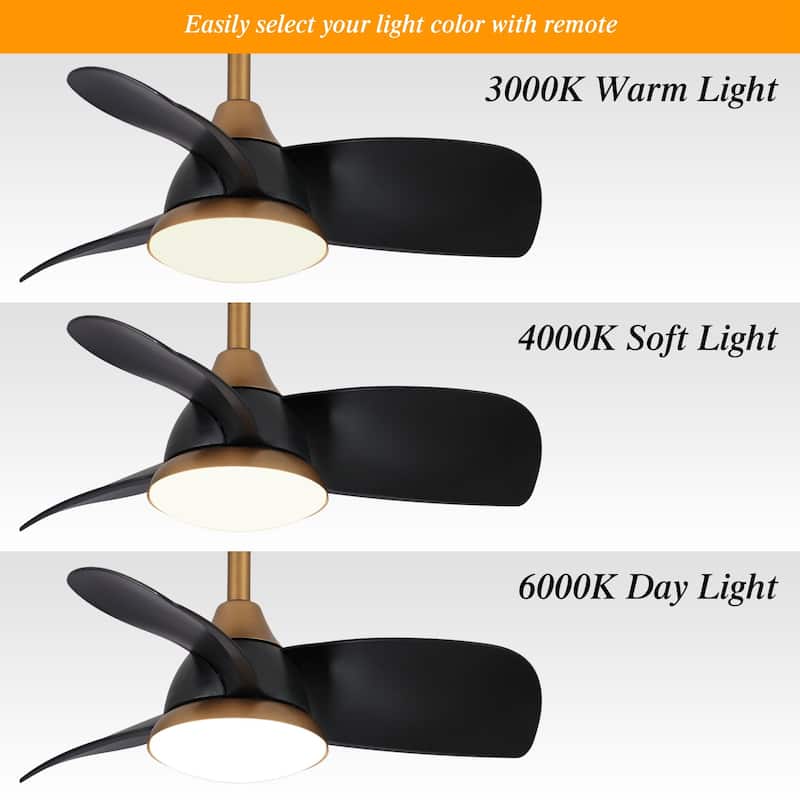 28" Black Modern Dimmable LED Ceiling Fan with Light and Remote