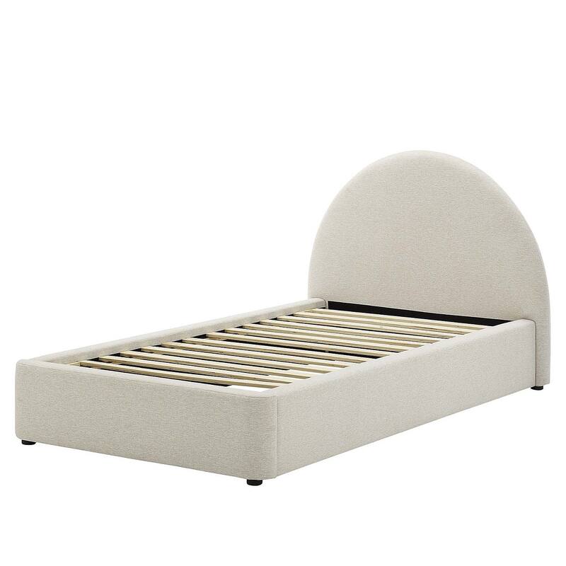 Palmetto Modern Round Headboard Ivory Fabric Upholstered Twin Size Platform Bed