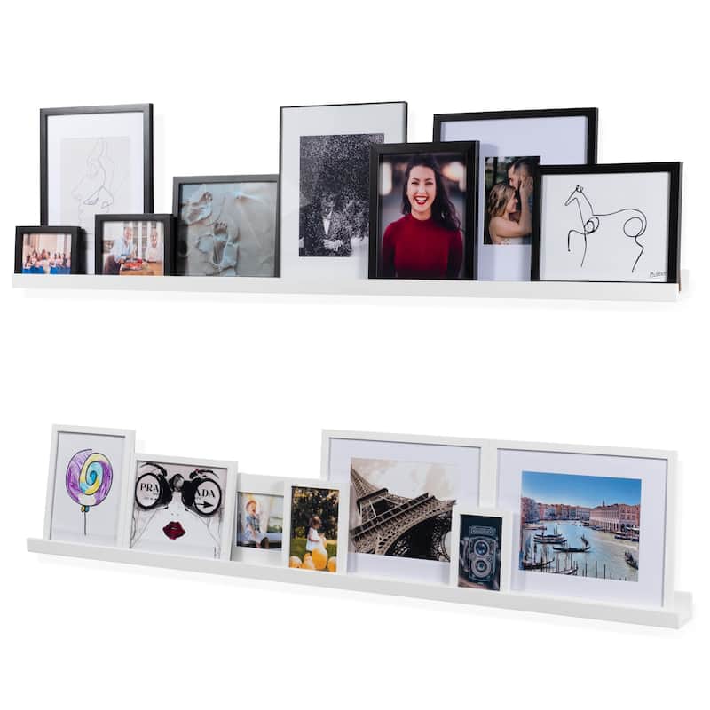Wallniture Denver 60 Inch Floating Shelves, White Picture Ledge (Set of 2)