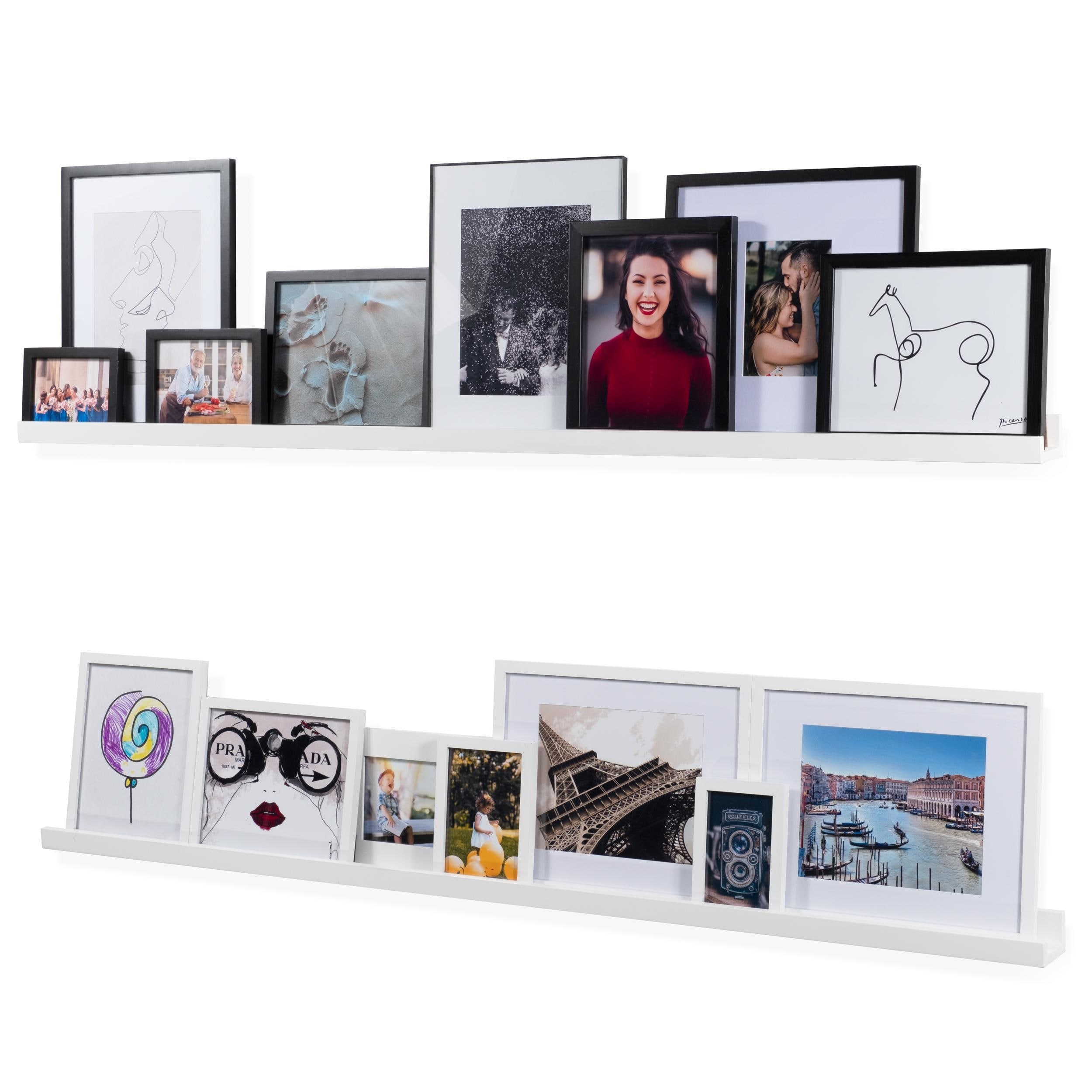 Wallniture Denver 60 Inch Floating Shelves, White Picture Ledge (Set of 2)