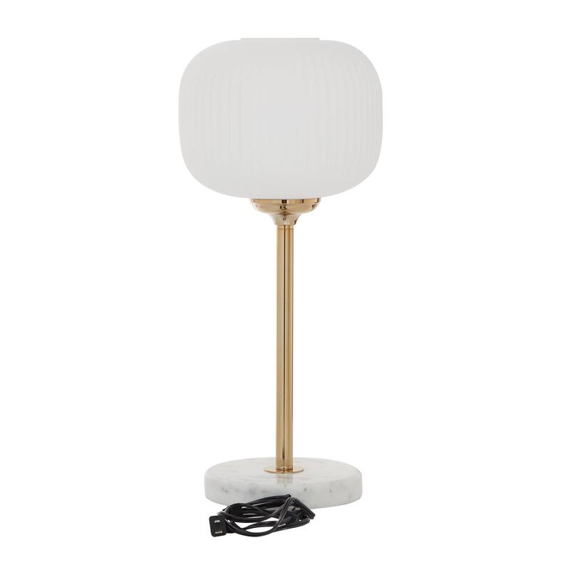 Metal Room Table Lamp with Round Ribbed Shade - White - CosmoLiving by Cosmopolitan