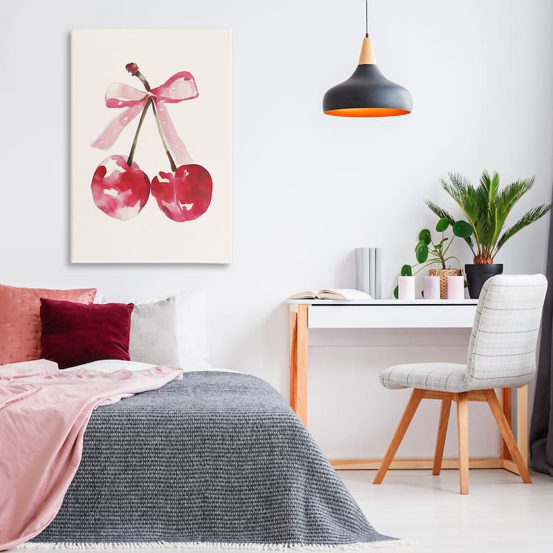 Stupell Mod Cherries Tied in Bow Canvas Wall Art Design By LSR Creative Studio