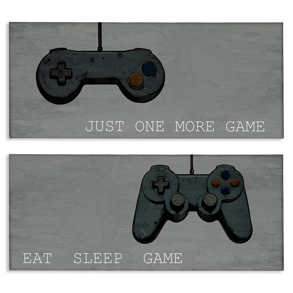 Stupell Gamer Phrases on Grey Canvas Wall Art Design By Kim Allen (Set of 2)
