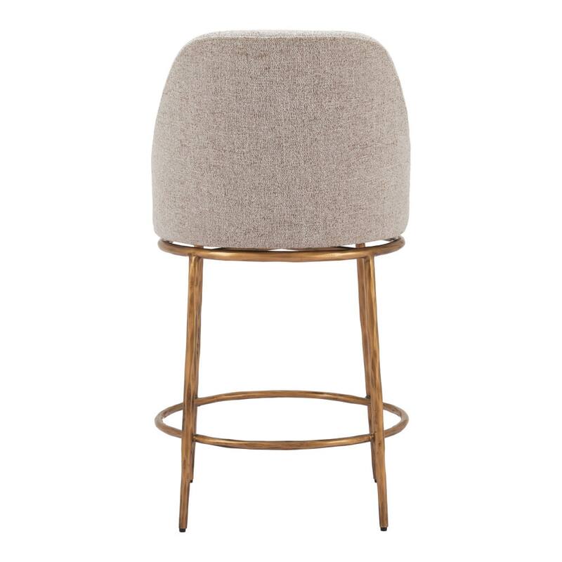 HomeRoots 24" Beige and Gold Fabric and Steel Counter Height Swivel Bar Chair