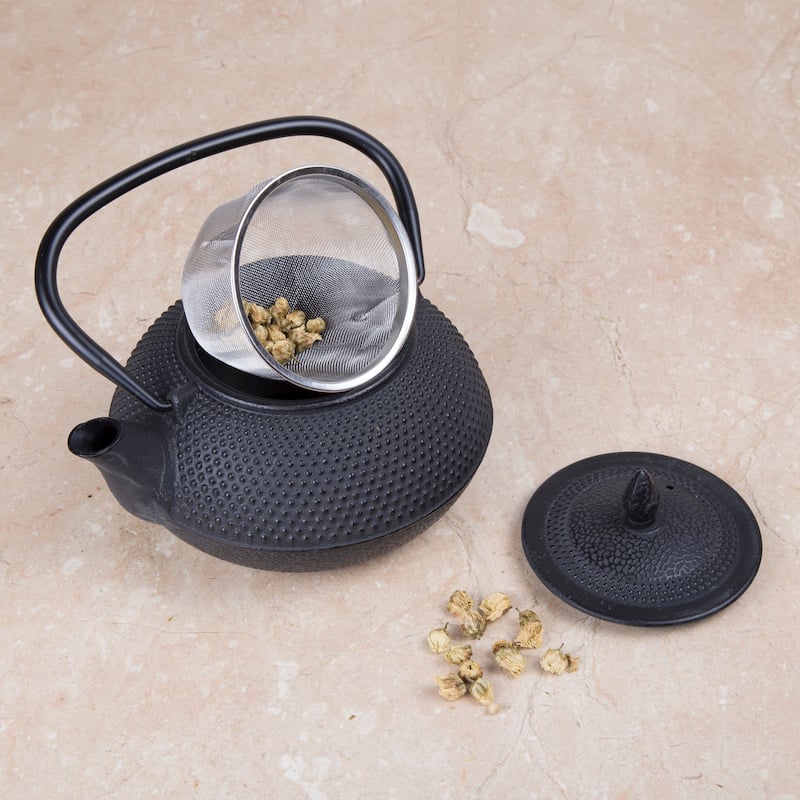 Creative Home Artistic Cast Iron Tea Pot with Infuser Basket, 30 oz, Black