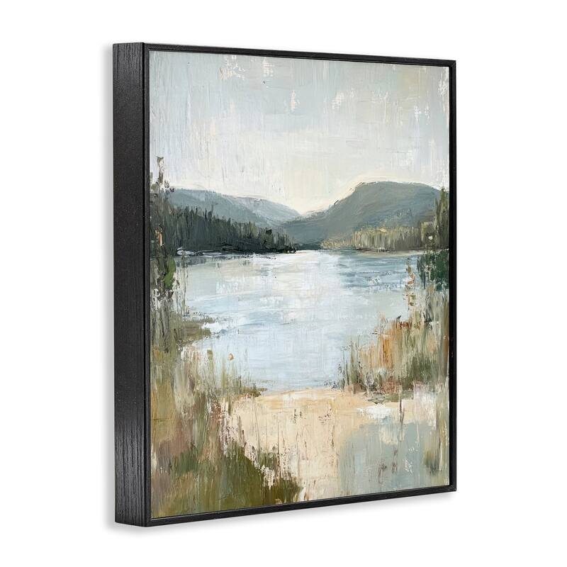 Stupell Abstract Lake Shore & Mountains Framed Giclee Art Design By Petal Prints Design