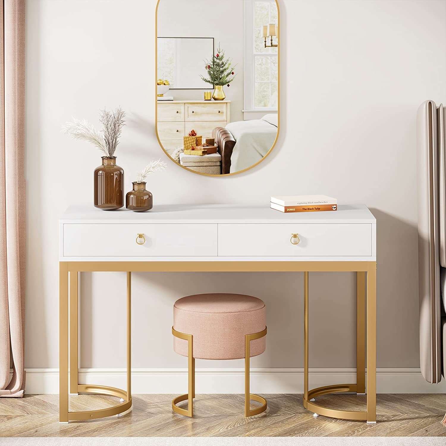 Gold desk with drawers sales