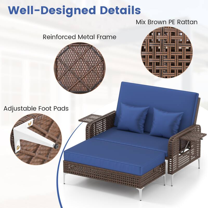 Gymax 2PCS Wicker Loveseat & Storage Ottoman w/ 4-Level Backrest &