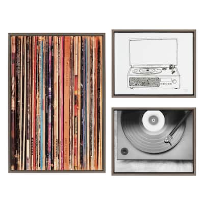 Kate and Laurel Sylvie Record Player Framed Canvas by Various Artists