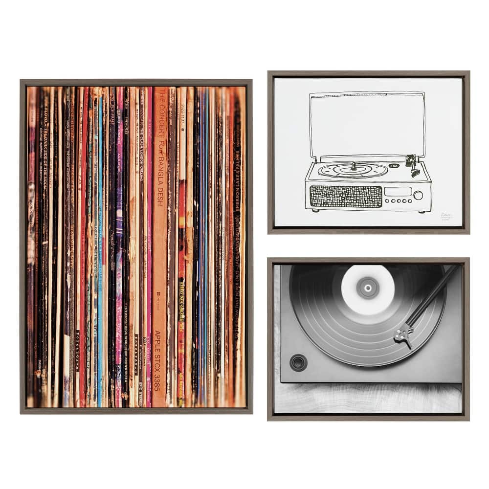 Kate and Laurel Sylvie Record Player Framed Canvas by Various Artists