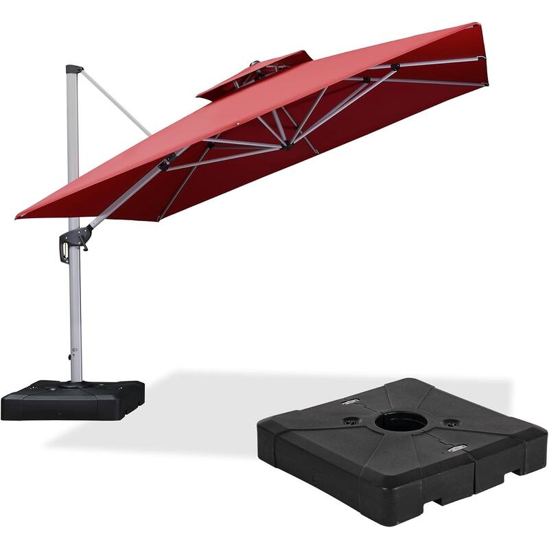 PURPLE LEAF 11ft Square Patio Cantilever Umbrella with Base