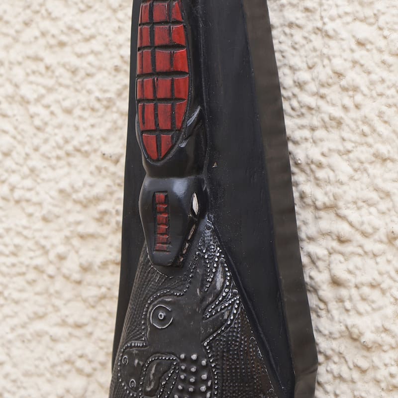 Novica Handmade Watchful Crocodile African Wood Mask
