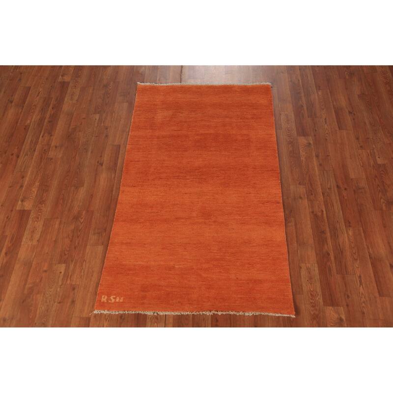 Orange Modern Gabbeh Oriental Foyer Rug Hand-Knotted Wool Carpet - 2'11" x 4'10"