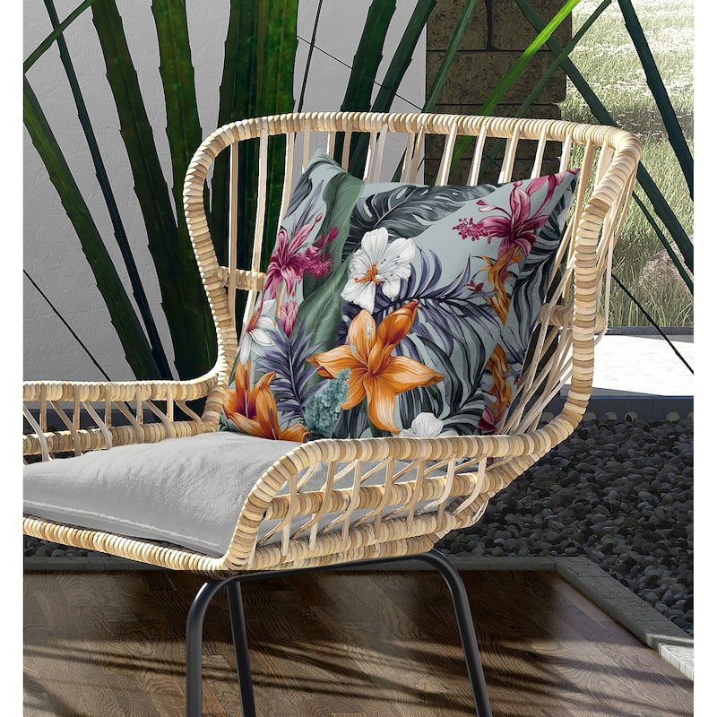 Rainforest Reverie Indoor/Outdoor Reversible Throw Pillow Multi and Silver