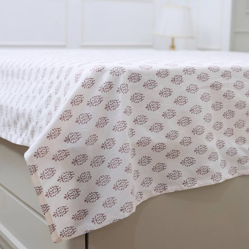 Fabdivine Handmade Block Print Flat Sheet or Bed Sheet Cotton Fabric Floral Home Decor