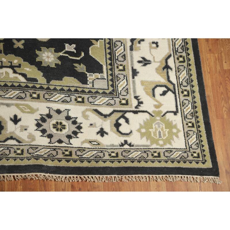 Black Oushak Indian Area Rug Hand-Knotted Wool Carpet - 9'1" x 11'9"