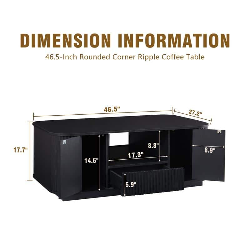 Modern 46.5" Oval Coffee Table with Storage Drawers and Unique Curved Design for Living Room Spaces - Black