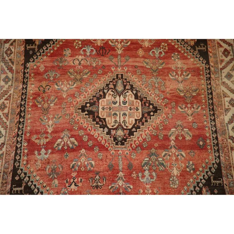 Geometric Shiraz Persian Antique Area Rug Hand-knotted Wool Carpet - 4'10"x 7'10"