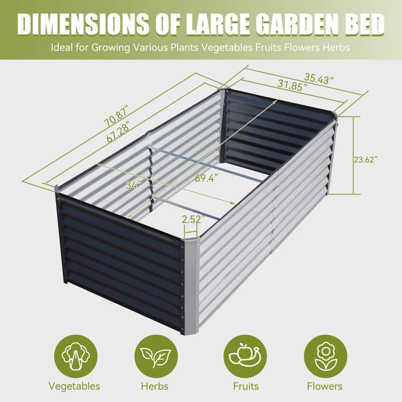 6x3x2ft Galvanized Raised Garden Bed, Planter Garden Boxes Large Metal Planter Box for Gardening Vegetables Fruits Flowers