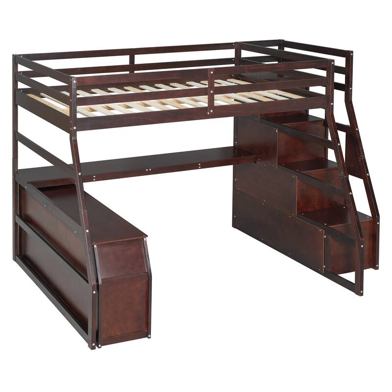 Full Pine Loft Bed with Desk and Storage
