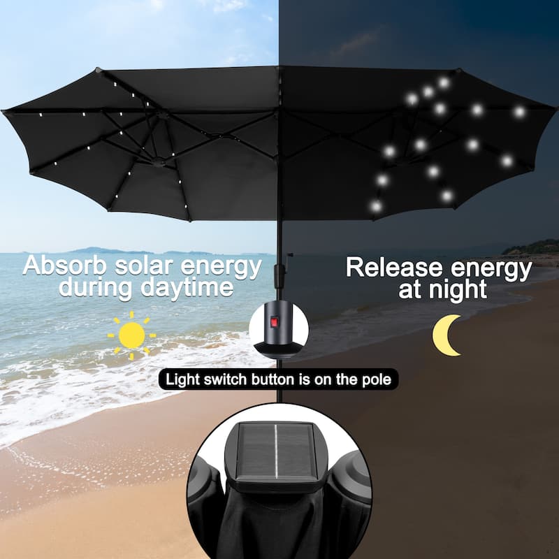 Ainfox 13ft Double-sided Patio Umbrella Solar LED Lighted Outdoor Martet Umbrella with Base