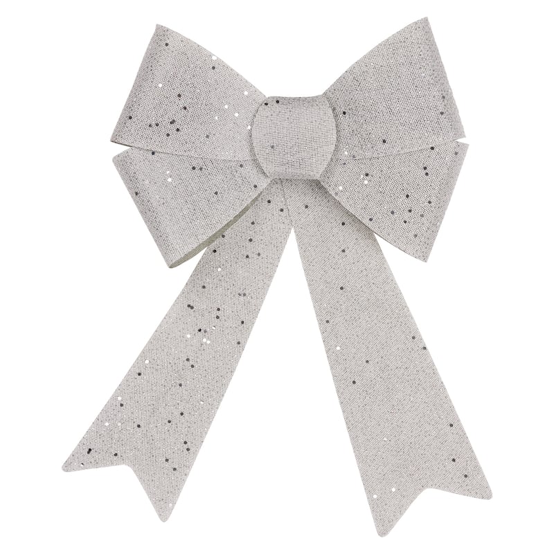 16" LED Lighted Glitter Burlap Bow Christmas Decoration with Color Changing Lights - Solid Silver