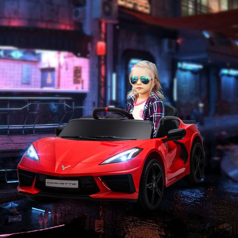 12V Kids Ride-On Chevrolet Corvette Licensed Car with Suspension, USB Music Port, and Dual Driving Modes for 3-6 Years