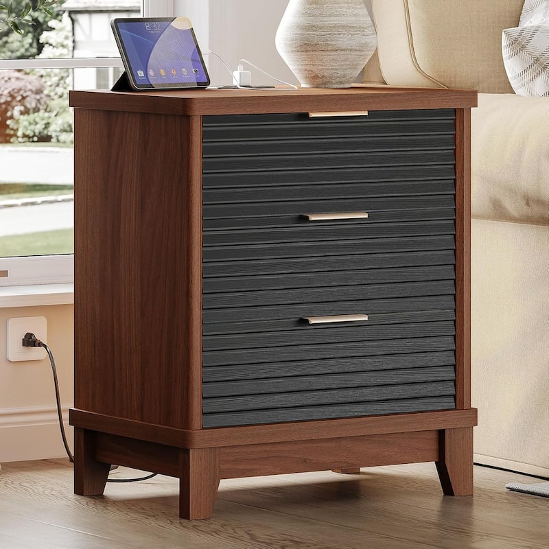 Night Stand Charging Station Drawers LED Nightstands Beside Table