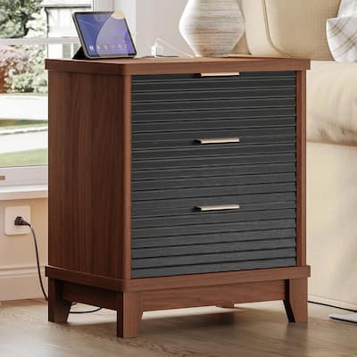 Night Stand Charging Station Drawers LED Nightstands Beside Table