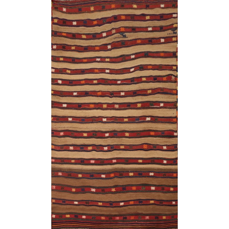 Hand Woven Oriental 100% Wool Carpet Southwestern Tribal Multi-Colored Kilim Area Rug - 9' 6'' X 5' 2''