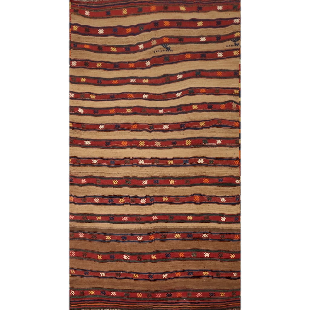 Hand Woven Oriental 100% Wool Carpet Southwestern Tribal Multi-Colored Kilim Area Rug - 9' 6'' X 5' 2''